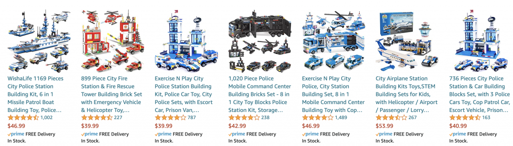 Contains images of Fake Lego Sets Being Sold on Amazon