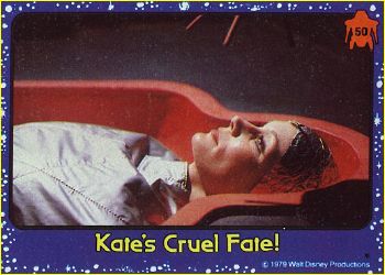 Illustrated and Topps card version of Kate McCrae under the lobotomy laser